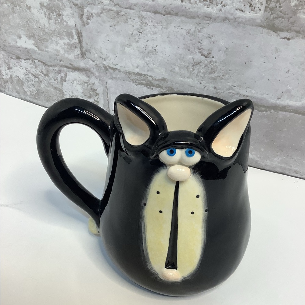 Douglas Mug Cat Hand Painted Coffee Tea Collectible Face  Black White Cat lover